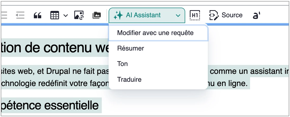 Capture de la fnêtre d'édition de Drupal