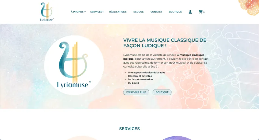 Page d'accueil du site web de Lyriamuse