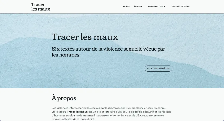 Page d'accueil du site web de Tracer les maux